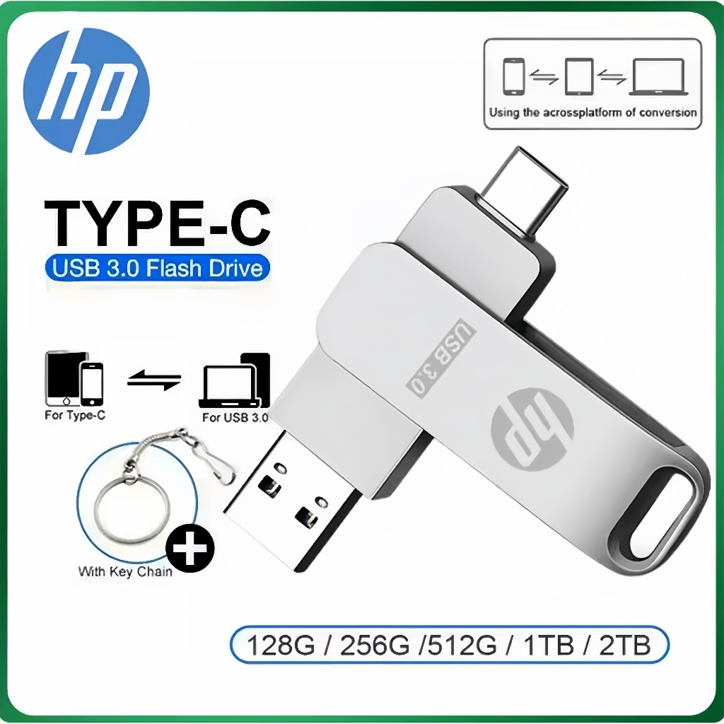 HP TYPE-C Pendrive 3 in 1 Mobile Phone U Disk 1TB 2TB Dual Drive Flash High Speed Metal USB Flash Dr