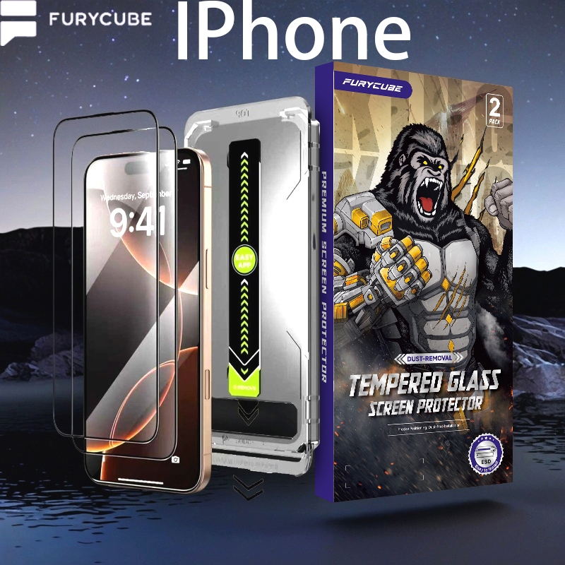 ทำความสะอาดฝุ่นโดยอัตโนมัติ ฟิล์มกระจก iphone สำหรับ17 16promax ติดง่าย แบบเต็มจอ HD 15plus/14 /1312