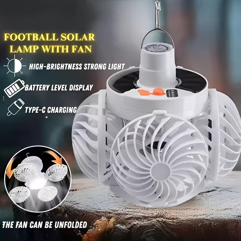 ไฟโซลาร์ LED กลางแจ้ง 2ใน1 พกพา พับได้ (ไฟ+พัดลม) ปรับสว่าง 5 ระดับ | ชาร์จ 2 ครั้ง เหมาะกลางแจ้ง
