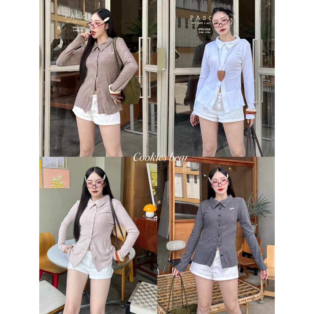 M04 - Cookies Bear 🏈 รวมงานเสื้อคอปกแขนยาวติดอะไหล่เงิน