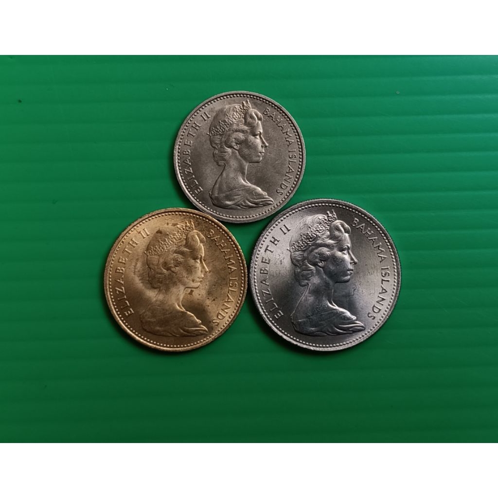 Bahamas Uncirculated 3 Different Coins 1966