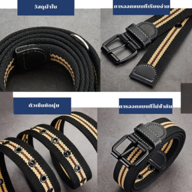 แฟชั่น ความเรียบง่าย สันทนาการ ร้อยชุด ผู้ชาย ผ้าใบ แถบ สีดำ รูเข็ม เข็มขัด - รูปที่ 4