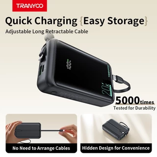 TRANYOO K15【CCC&TIS】10000mAh/20000mAh power bank with built-in Type-C Lightning charging cable, battery level display