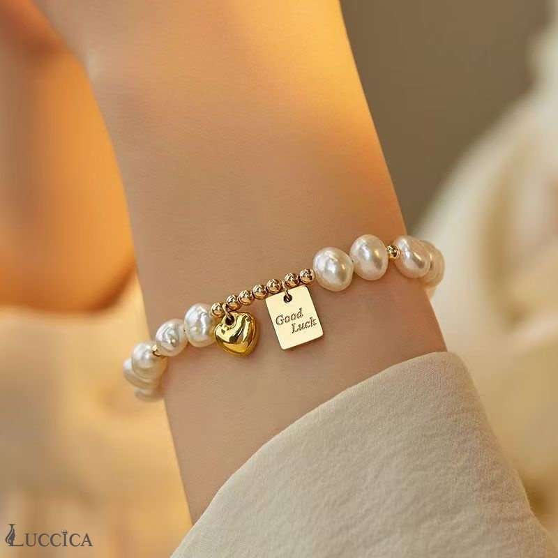 Luccica-สร้อยข้อมือเงินแท้ มุกน้ำจืดธรรมชาติ ทรงหัวใจสี่เหลี่ยมนำโชค · เงิน