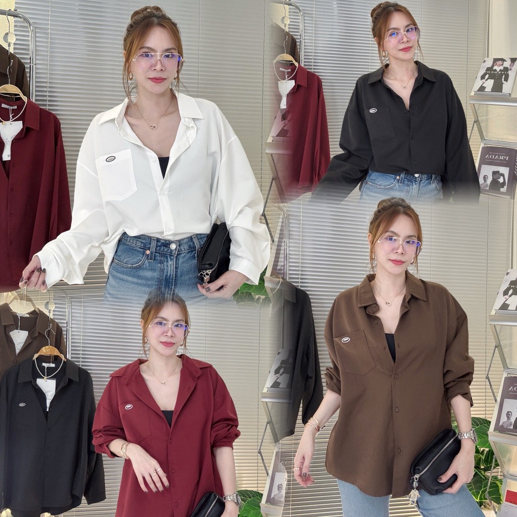 C006 เสื้อเชิ้ต D- Twill (ดี-ทวิล) ทรงOversize ผ้าCotton Twil แต่งกระเป๋าหน้า