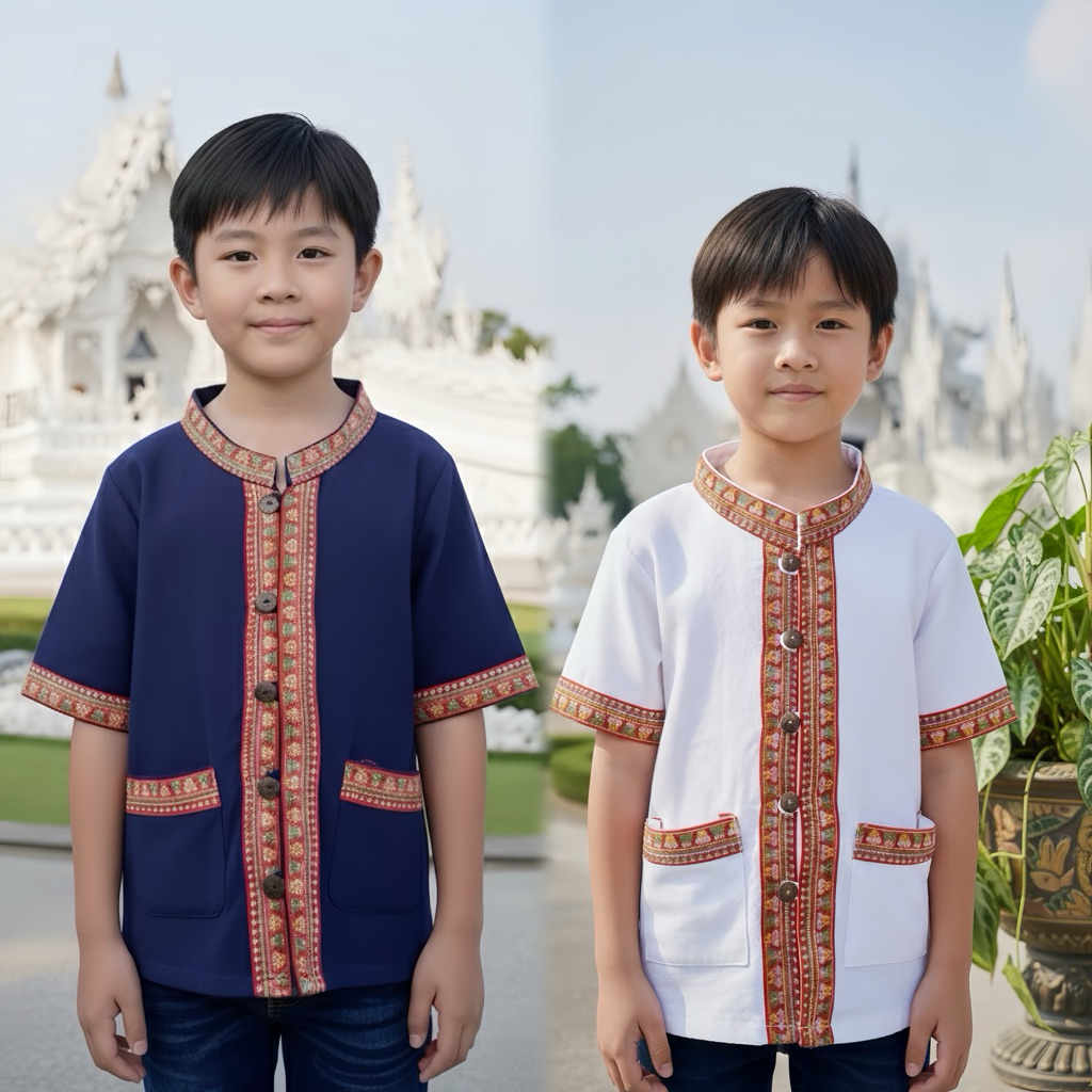 เสื้อพื้นเมืองเด็กผู้ชาย ภูไทแขนสั้น