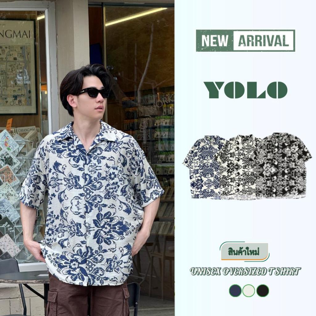YOLOเสื้อเชิ้ตFREE SIZEเสื้อเชิ้ตแขนสั้น   เนื้อผ้าดี  ใส่สบาย ผ้าพิมพ์ลายทั้งผืน Y25013