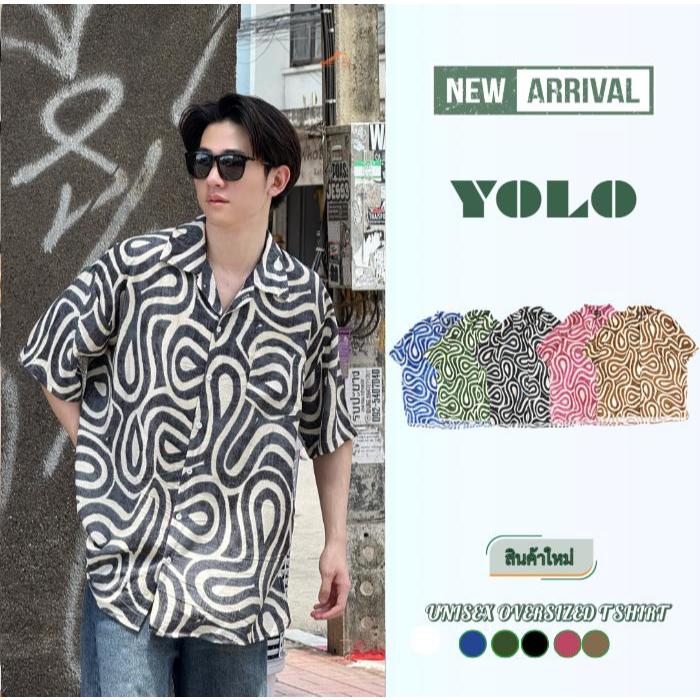 YOLOเสื้อเชิ้ตFREE SIZEเสื้อเชิ้ตแขนสั้น   เนื้อผ้าดี  ใส่สบาย ผ้าพิมพ์ลายทั้งผืน Y25003