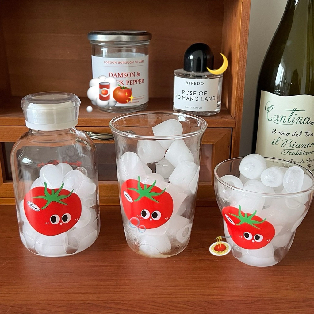 (พรีนะคะ👀) HEYHOMI—แก้วน้ำ (แก้วกระจก) ตรีม: Tomato แดงฉ่ำ (คอล: ขอบแก้วใส) สายคอนเท้นต์ต้องมีนะคะ