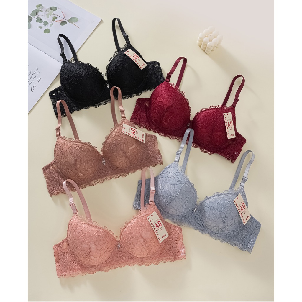009# AD Bra เสื้อในมีโครง บราลูกไม้ทั้งตัว ไซส์ใหญ่ ฟองบาง 3ตะขอใช้งาน คัพC ชุดชั้นในผู้หญิง พร้อมส่ง
