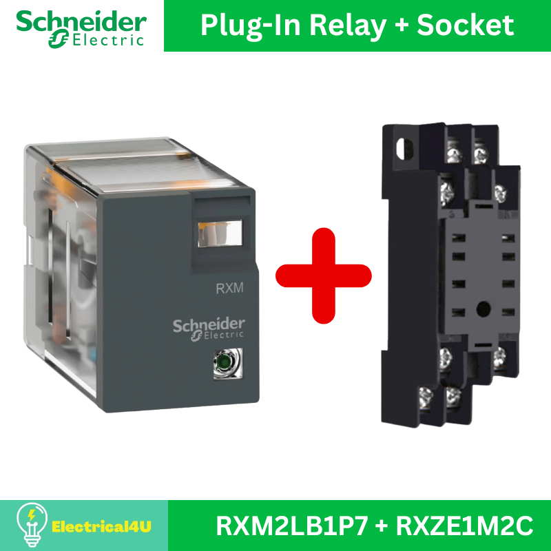Schneider Electric RXM2LB1P7 + RXZE1M2C ชุดรีเลย์พร้อมฐานเสียบ 2 คอนแทค 5A 230VAC
