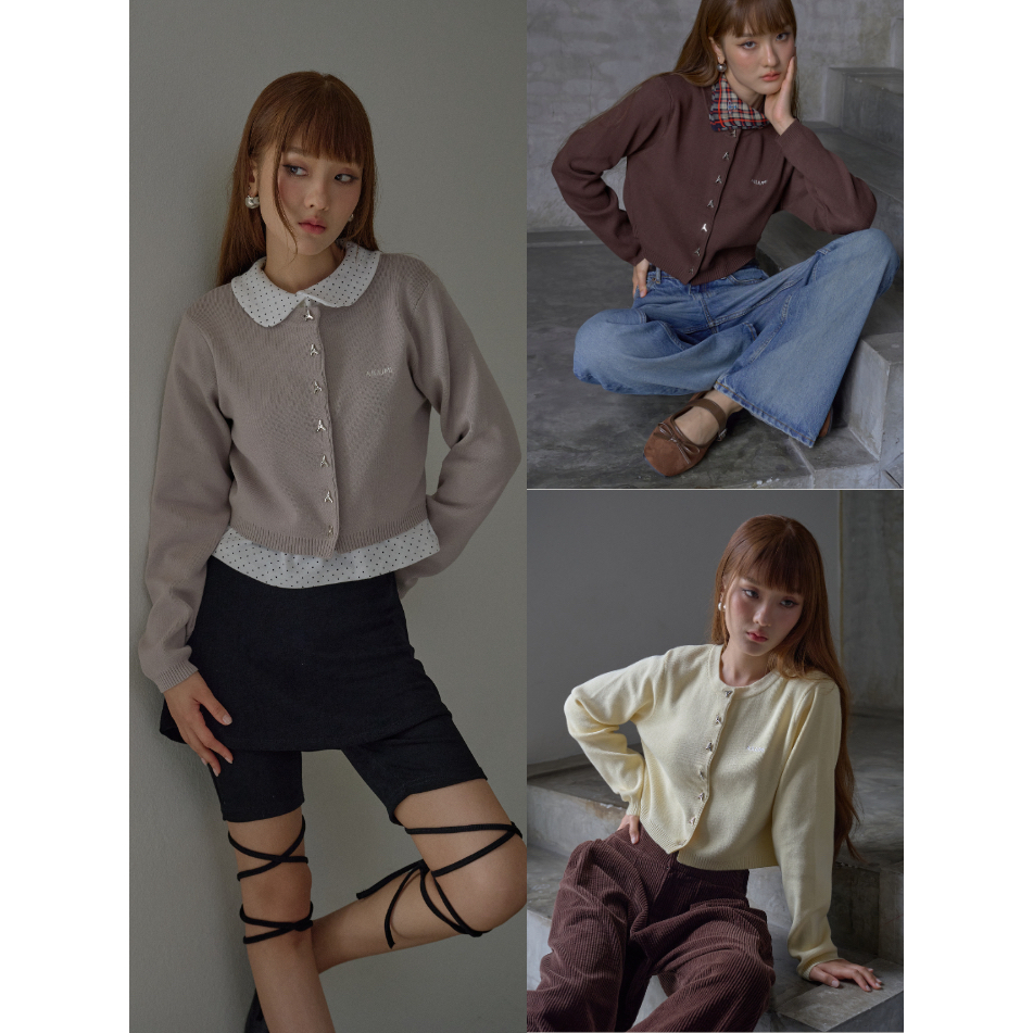AILUMI – Aimi Cropped Cardigan เสื้อคาร์ดิแกนทรงครอป กระดุมเหล็กโลโก้ตัว A