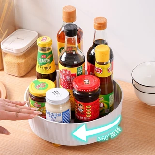 ถาดหมุนได้ 360 องศา ตลับเครื่องปรุงพลาสติก ถาดจัดระเบียบเครื่องสำอาง ถาดใส่ผลไม้ ของใช้ในห้องน้ำ ประหยัดพื