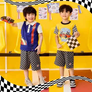 e'clat กางเกงขาสั้นเด็ก เอวยางยืด ผ้าพิมพ์ลายตาราง กางเกงเด็…