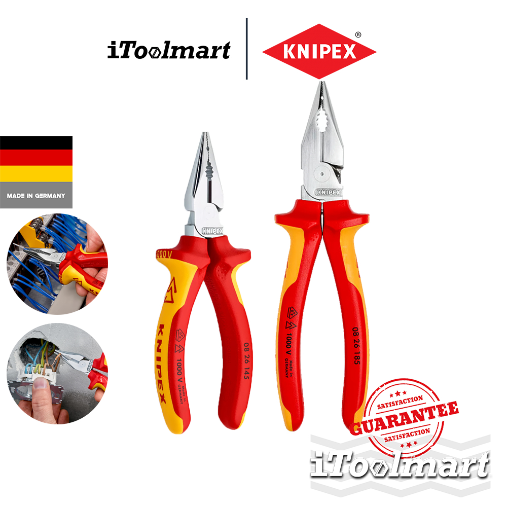 KNIPEX  คีมปากจิ้งจกขนาดเล็ก ด้าม VDE ขนาด 145 มิล (ด้ามหุ้มฉนวน) 08 26 145 SB / 08 26 185 SB ปลายแห