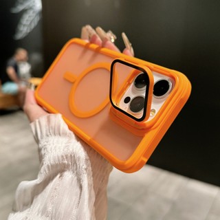 เคสมีฟิล์มกระจกครอบเลนส์กล้องมีขาตั้งในตัวเคส เสริมมุมกันกระแทก 4มุม สำหรับ iPhone 17 16 Pro Max 15 Plus 14 Pro 13 12 11