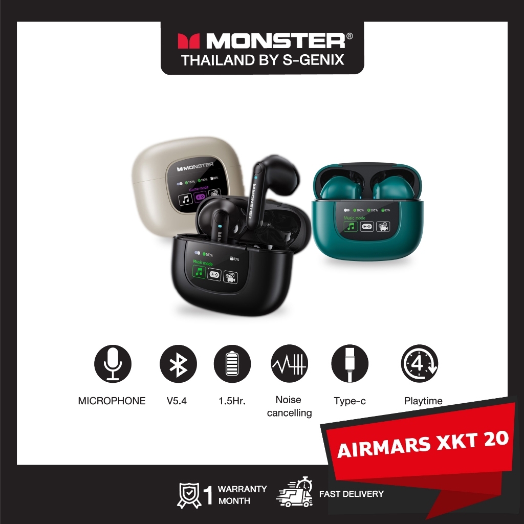 【รับประกัน 7 วัน】MONSTER หูฟังบลูทูธไร้สาย รุ่น XKT20 - 3 สี < หูฟังไมค์ชัด , หูฟังเบสแน่น >