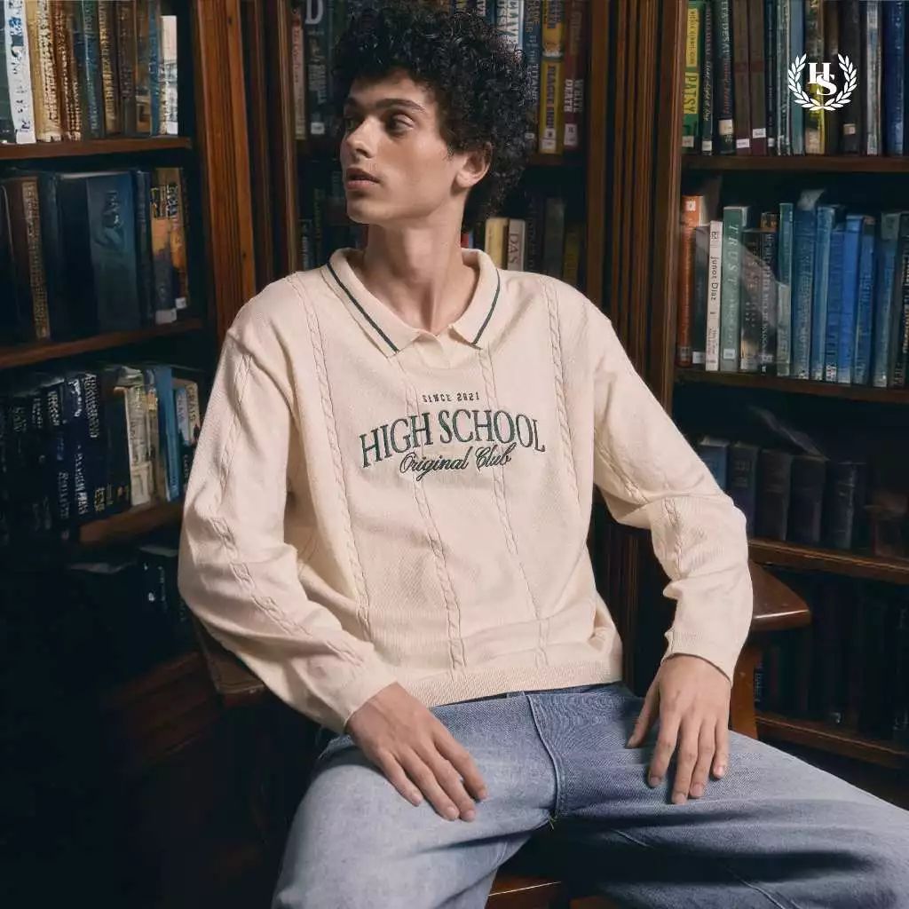 Highschool Preppy Collection 2025 Oversize Knit Long Sleeve Polo เสื้อไหมพรมโปโลแขนยาว - TPB09560