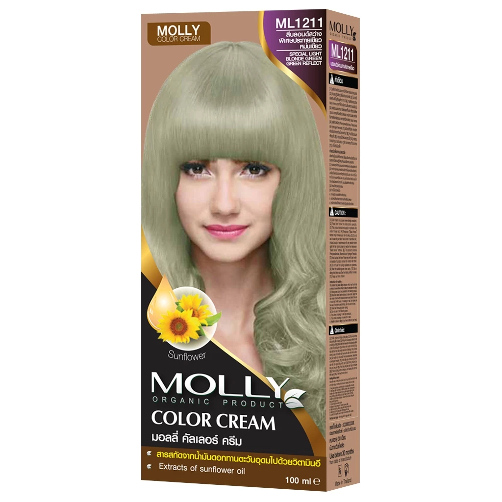 Molly Color Cream ML1211 บลอนด์สว่างพิเศษประกายเขียวหม่นเขียว