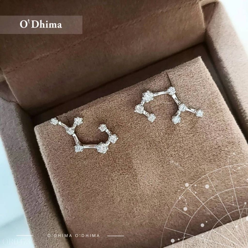 O'Dhima ต่างหูเพชร Zodiac Sagittarius Nov22-Dec21 (ราศีธนู) ทองขาว18K
