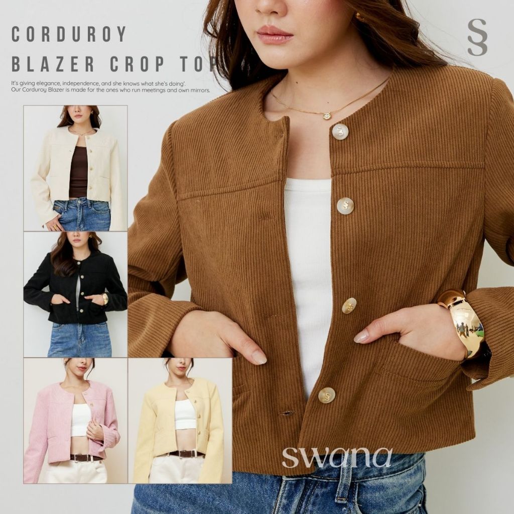Swana.ss -  Corduroy blazer crop top  (S-2XL) 🍩🌰 เสื้อคลุมเบรเซอร์ ผ้าลูกฟูก