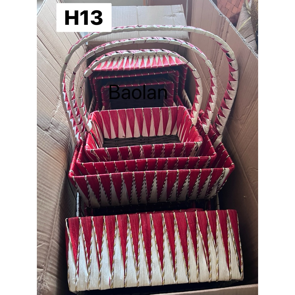 H13 กระเช้างานแฮนด์เมดจากเหล็กอย่างดี สานจากใบต้นหลิว กระเช้าปีใหม่ กระเช้าเยี่ยม กระเช้าผลไม้ - รูปที่ 3