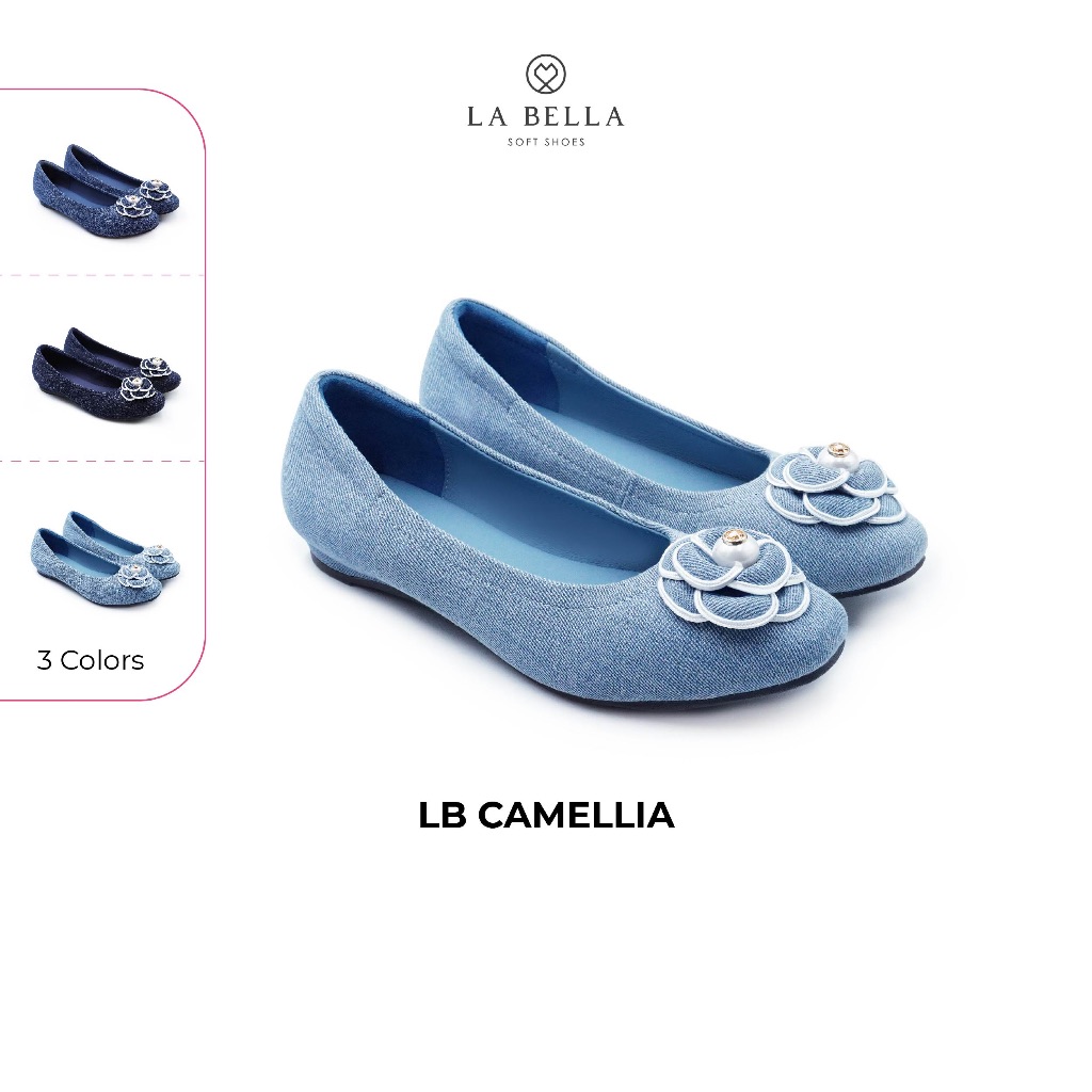 LA BELLA  รองเท้าคัชชูผ้ายีนส์หุ้มหนังแกะ รุ่น LB CAMELLIA