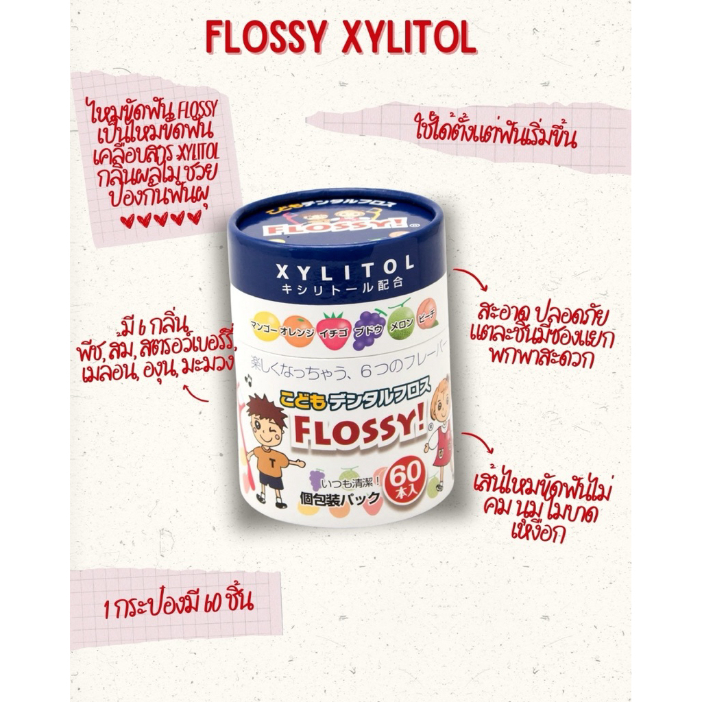 [พร้อมส่ง] ไหมขัดฟันเด็ก Flossy Xylitol