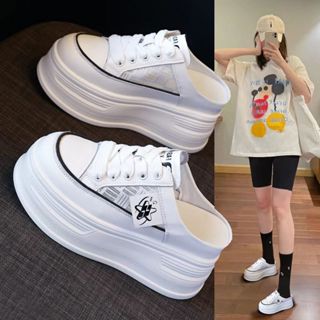 💥ขายร้อน! รองเท้าผ้าใบรัดส้นผู้หญิง รองเท้าผ้าใบแฟชั่น เป่าโ…