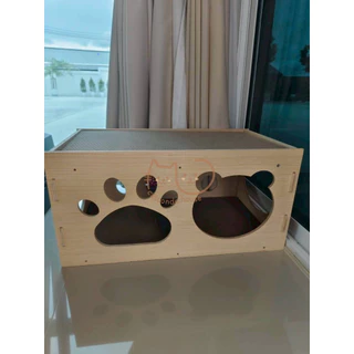 Cathouse กล่องลับเล็บ(หูแมว)(52x30x34cm) กล่องลับเล็บ+กระดิ่ง(59x32x29cm) บ้านแมวไม้ 2 ชั้นพร้อมที่ลับเล็บและของเล่นบอล