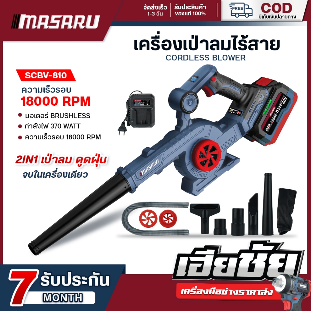 MASARU เครื่องเป่าลมไร้สาย 2in1 เป่า-ดูด SCBV-810 เครื่องเป่าใบไม้ เครื่องดูดฝุ่น