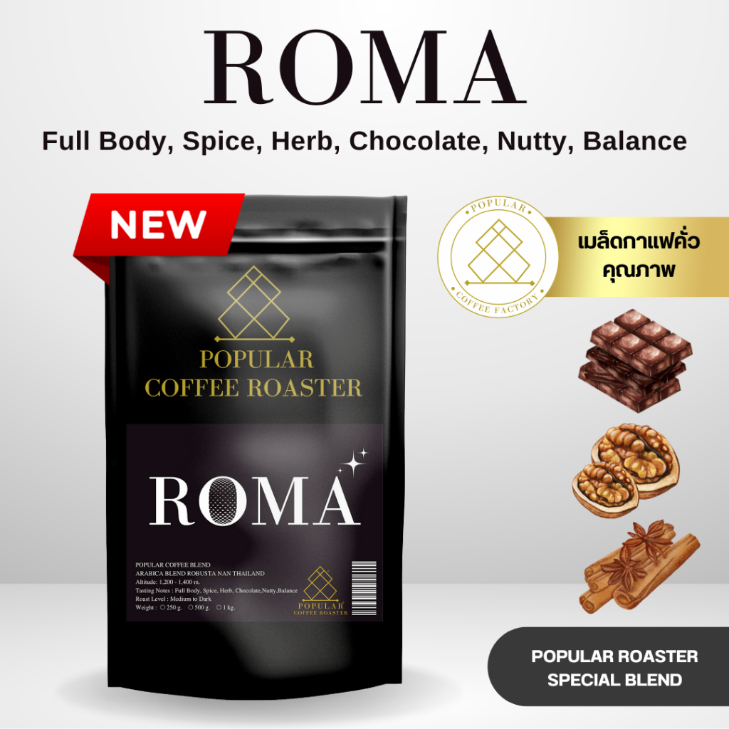 Popular coffee roaster เมล็ดกาแฟคั่ว Roma