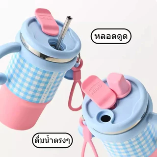 【ONDA】แก้วท่องเที่ยวน่ารักสำหรับผู้หญิงพร้อมขวดเก็บความร้อนสำหรับกาแฟ แก้วเซรามิกสูญญากาศพร้อมหลอด