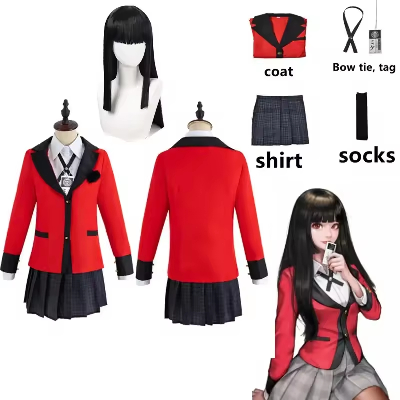 สาวโรงเรียนญี่ปุ่นชุดเครื่องแบบ Kakegurui Yumeko Jabami Cosplay Costume High School Uniform เครื่องแ