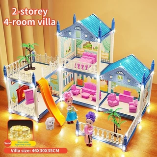 JoyToys【แถม ไฟดวงน้อย!】สุดหรู บ้านตุ๊กตา 4ชั้น 60cm（ของเล่นบ้านบาร์บี้ ของเล่นสำหรับเด็ก ของเล่นบ้าน）