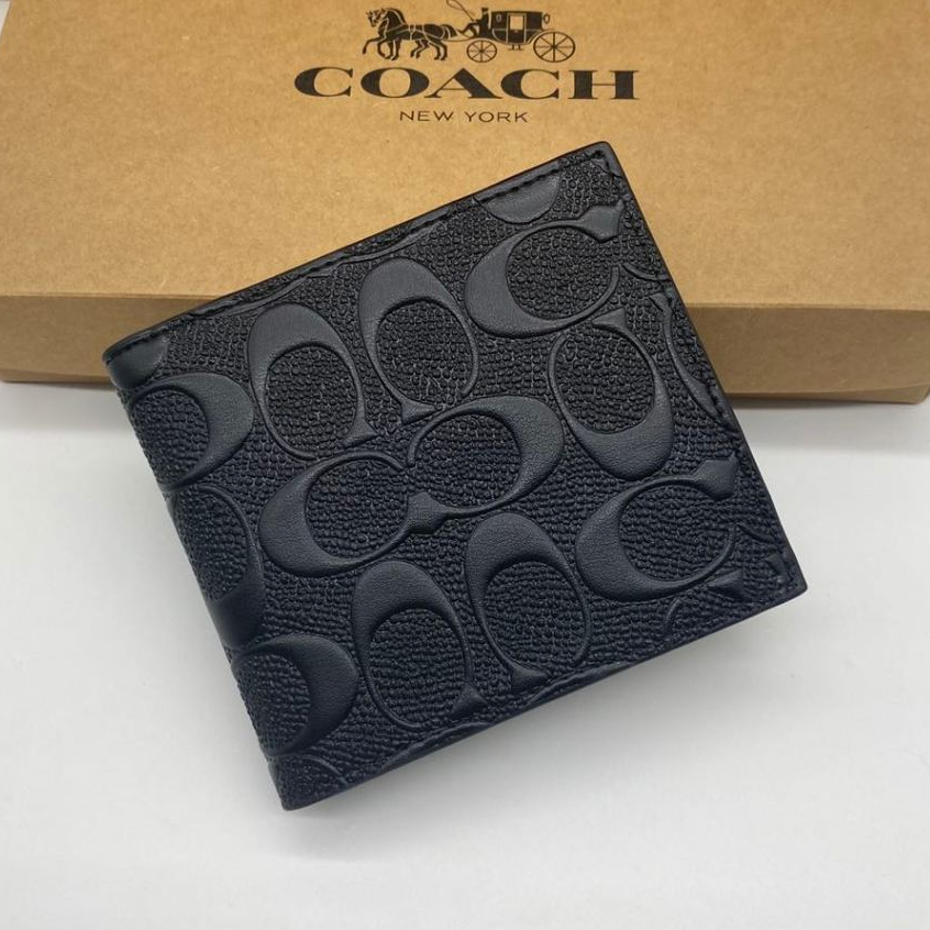 แท้💯%✨COACH F75363 กระเป๋าสตางค์สั้นของผู้ชาย กระเป๋าสตางค์หนังแท้ ผู้ถือบัตร