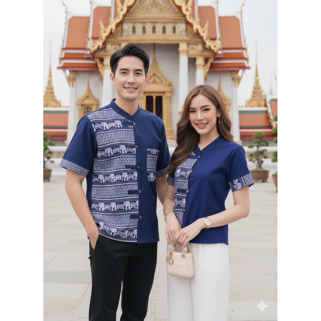 เสื้อคู่พื้นเมือง ( ทูโทนลายช้าง ) ชาย/หญิง