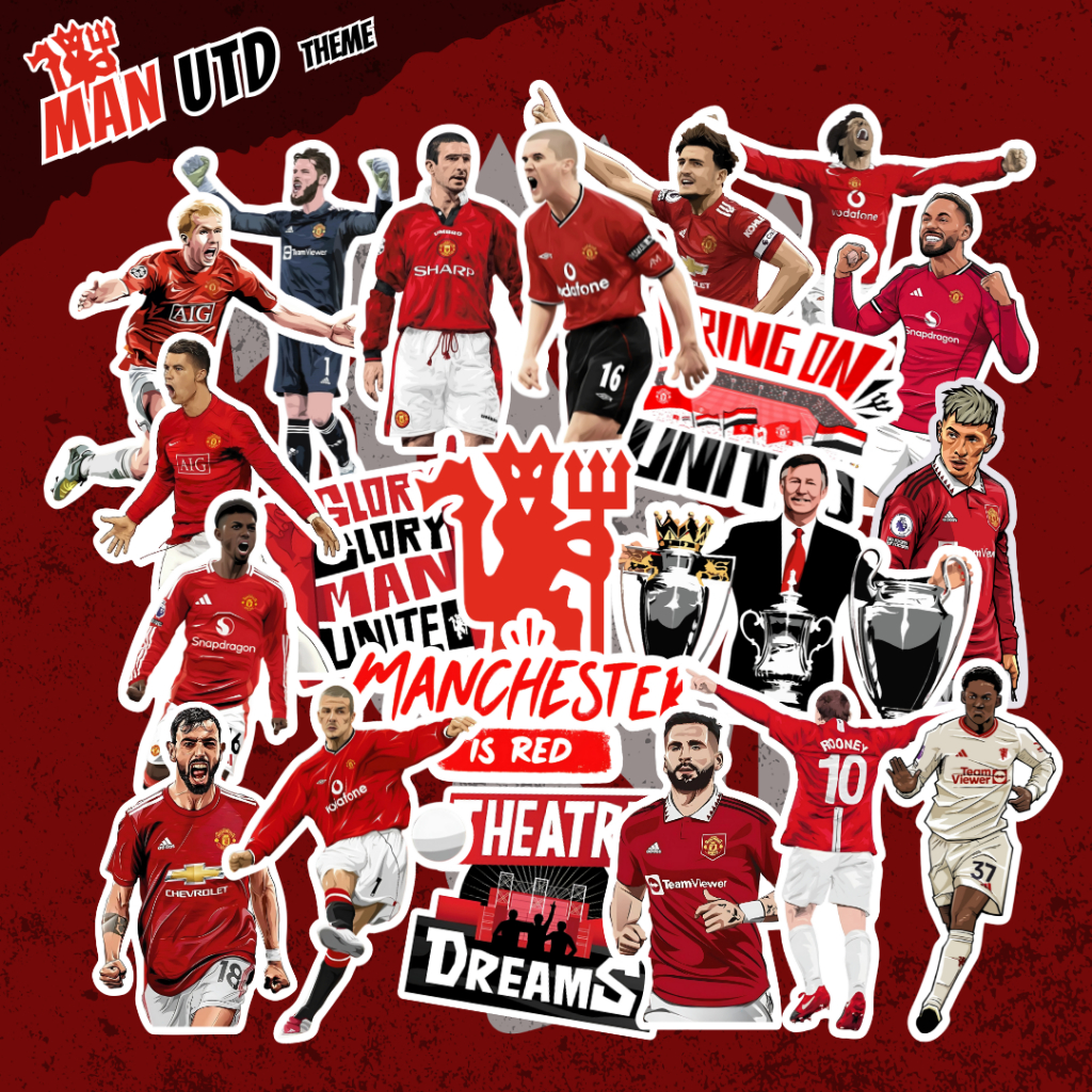 สติ๊กเกอร์ธีม Man Utd สติ๊กเกอร์ Man Utd สติ๊กเกอร์แปะ laptop, skateboard, โต๊ะ แบบกันน้ำ