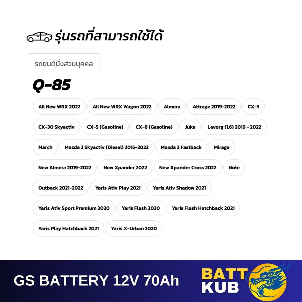 GS Battery Q-85/Q85 ระบบ Start-Stop (95D23) 70 แอมป์ แบตรถยนต์ แบตรถเก๋ง ไฟแรง ใหม่จากโรงงาน มีรับประกัน 1ปี - รูปที่ 2