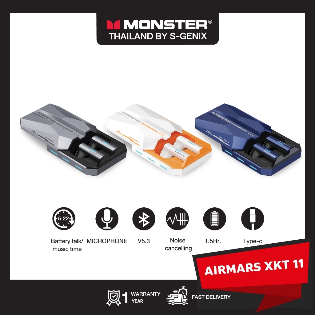 【MONSTER】หูฟังบลูทูธไร้สาย รุ่น XKT11 - 3 สี - รับประกัน 1 ปี < หูฟังไมค์ชัด , หูฟังเบสแน่น >