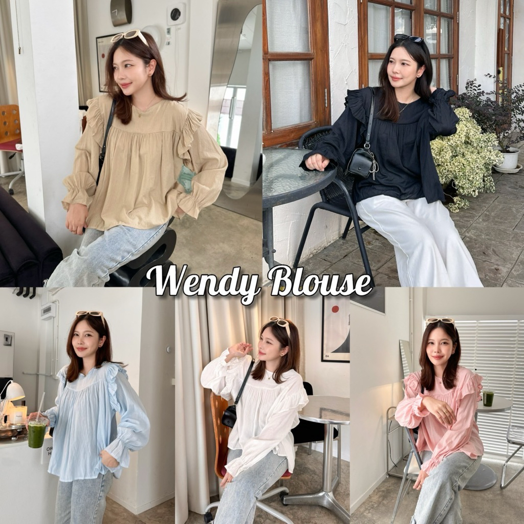 WENDY BLOUSE เสื้อแขนยาวแต่งระบาย แพทเทิร์นน่ารักลูกคุณ บางเบาใส่สบาย แมทช์ง่าย ใส่เที่ยวใส่ทำงานได้เลยค่า