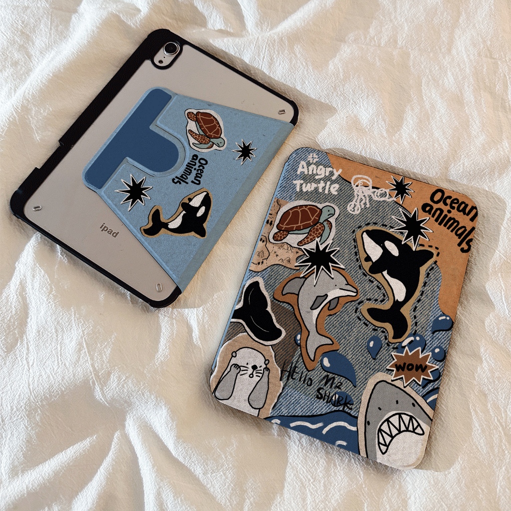 🚀จัดส่งทันที🚀เคสไอแพด อะคริลิคหมุนได้ 360 องศา เดนิม Pro13 Air8 11 Gen11/10 Air6 11 การ์ตูน เคสiPad