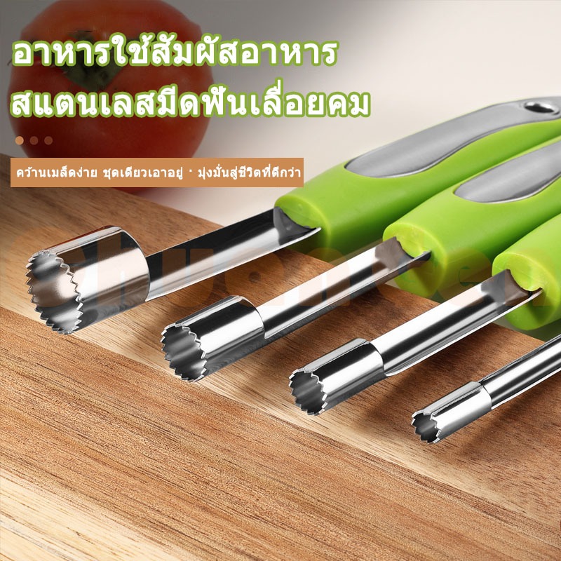 ชุดที่เจาะเมล็ดผลไม้ (1ชุดมี4ชิ้น) สแตนเลสแท้ เอาตะแก้ออกง่ายเร็ว ทันใจ ที่เจาะเมล็ดผลไม้ - รูปที่ 2