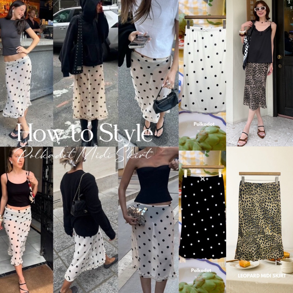 พร้อมส่ง🚩9963🦓🐆⚪️⚫️ NEW ARRIVAL ⚪️⚫️🐆🦓 STUDIOX2 POLKADOT MIDI SKIRT (size 01/02) กระโปรงpolkadot zebra ทรงmidi ขอบเอวยาง