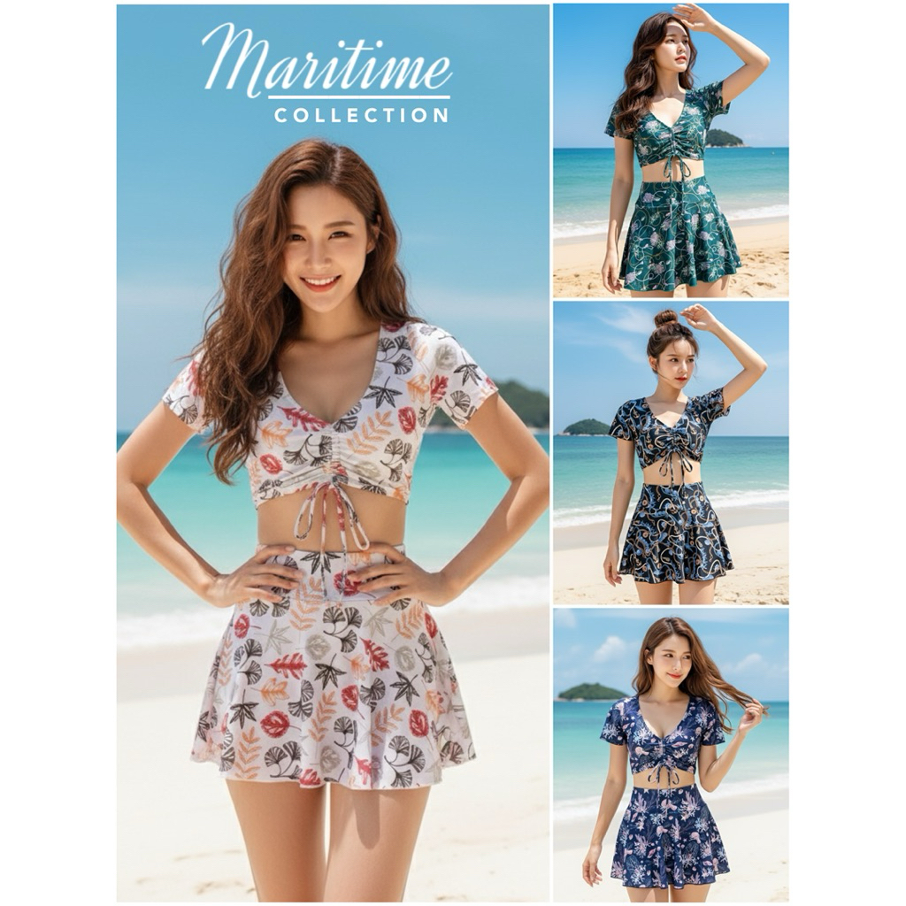 🎉 𝐍𝐄𝐖 🪸 Maritime Collections ชุดว่ายน้ำ เสื้อแขนสั้น พร้อมกระโปรง