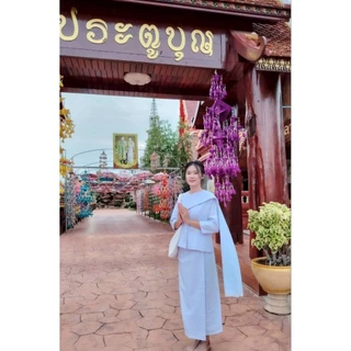สะไบ หรือผ้าเบี่ยง สีขาวโ​อ​โม่​ ผ้าโซล่อน