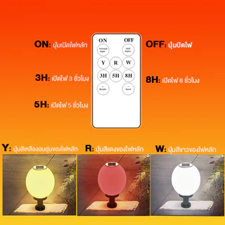 โคมไฟห solar garden light โคมไฟหัวเสา โคมไฟหัวเสาโซล่าเซลล์ โคมไฟหัวเสาทรงกลม โซล่าเซลล์ ปรับได้ 3 สี การควบคุมแสงอัจฉริ
