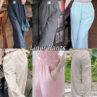 Liner Pants กางเกงขายาวเอว22-32 สะโพก44 ยาว39 สไตล์ไลเนอร์พันท์สีพื้นและลายทาง