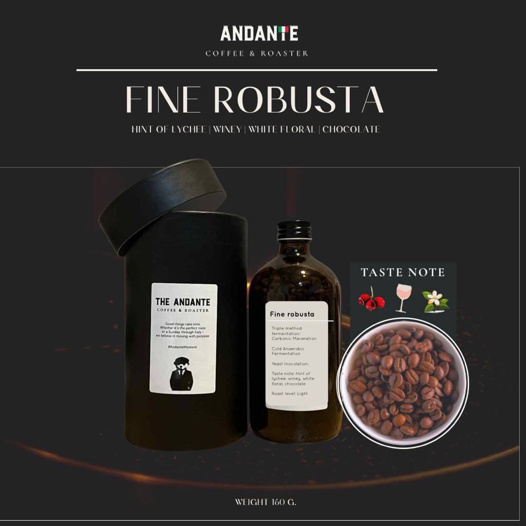 The Andante เมล็ดกาแฟคั่วอ่อน Fine Robusta บรรจุ 160 กรัม