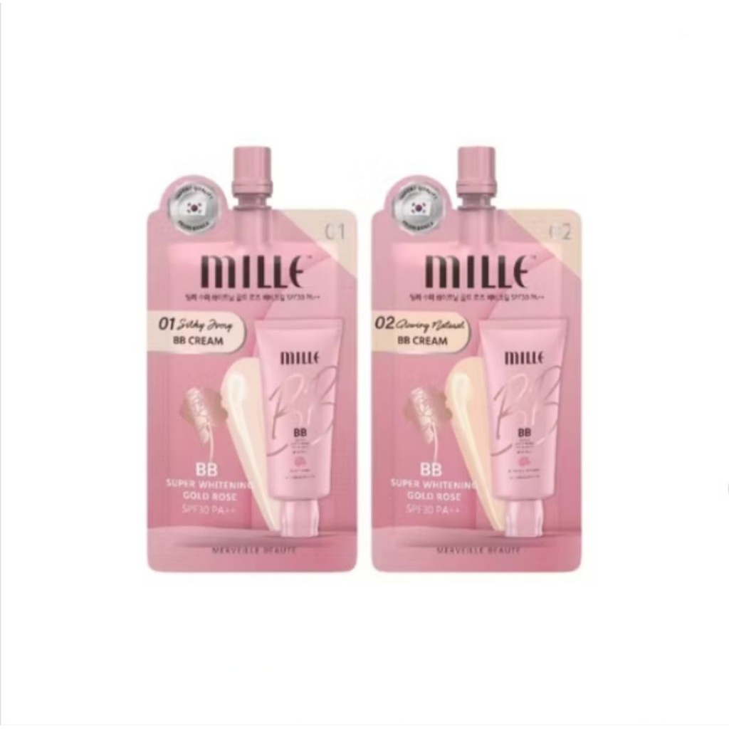 MILLE บีบีครีม SUPER WHITENING GOLD ROSE BB CREAM SPF30++ (1 กล่อง × 6 ซอง)